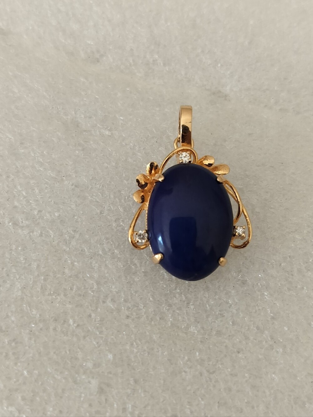 14k Yellow Gold Oval Blue Stone And Diamond Pendant